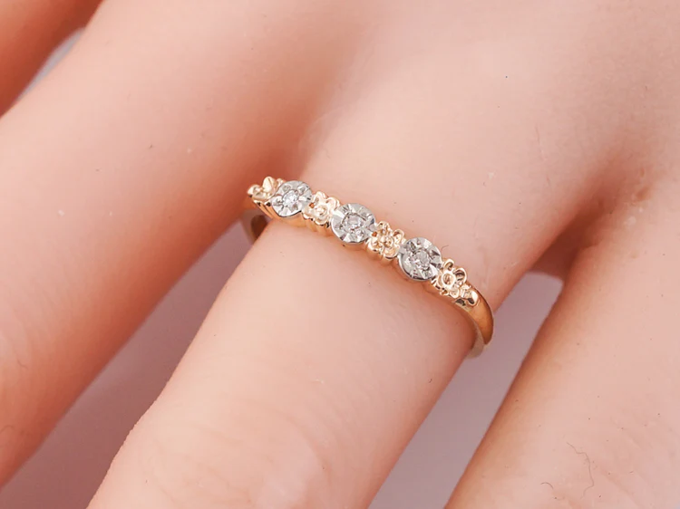 Vintage Wedding Band Retro .05 Single Cut Diamonds in 14k Rose & White Gold - Image 8