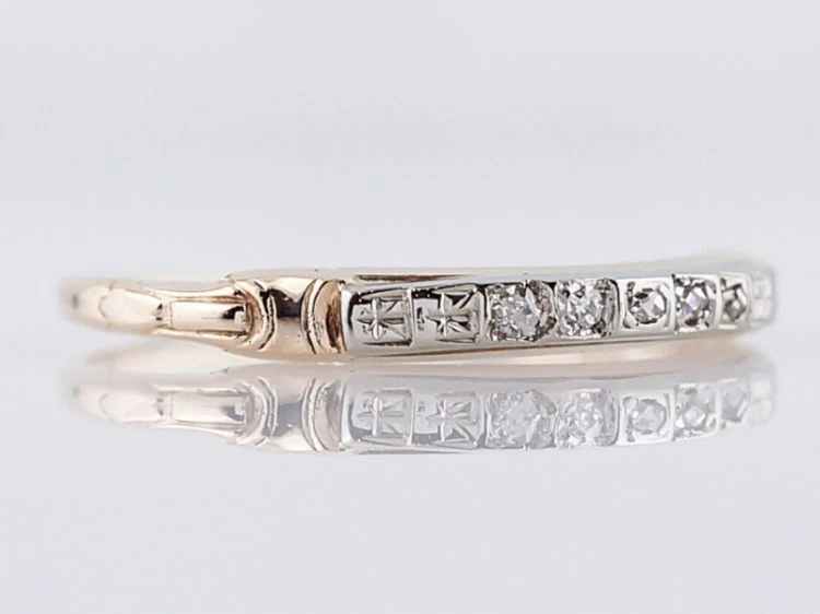 Vintage Wedding Band Retro .05 Single Cut Diamonds in 14k Yellow & White Gold - Image 2