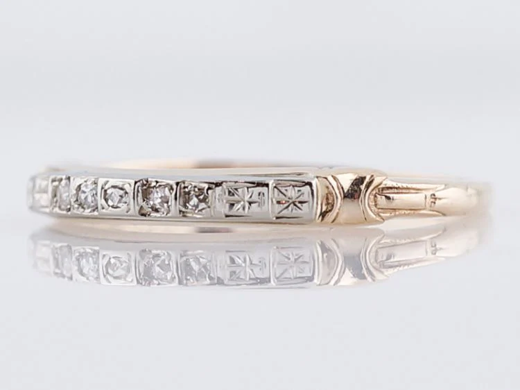Vintage Wedding Band Retro .05 Single Cut Diamonds in 14k Yellow & White Gold - Image 3