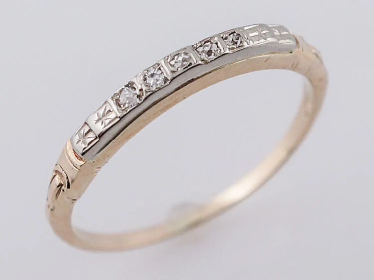 Vintage Wedding Band Retro .05 Single Cut Diamonds in 14k Yellow & White Gold - Image 4