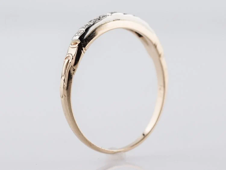 Vintage Wedding Band Retro .05 Single Cut Diamonds in 14k Yellow & White Gold - Image 5