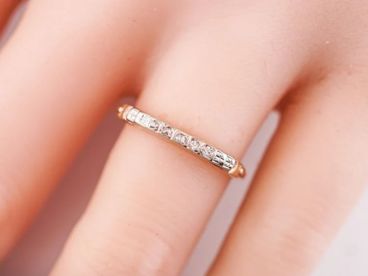 Vintage Wedding Band Retro .05 Single Cut Diamonds in 14k Yellow & White Gold - Image 8