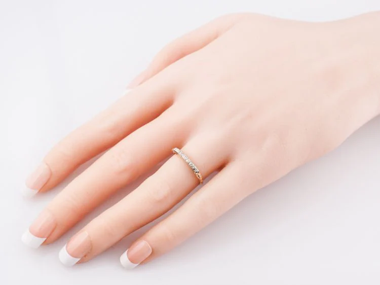 Vintage Wedding Band Retro .05 Single Cut Diamonds in 14k Yellow & White Gold - Image 9