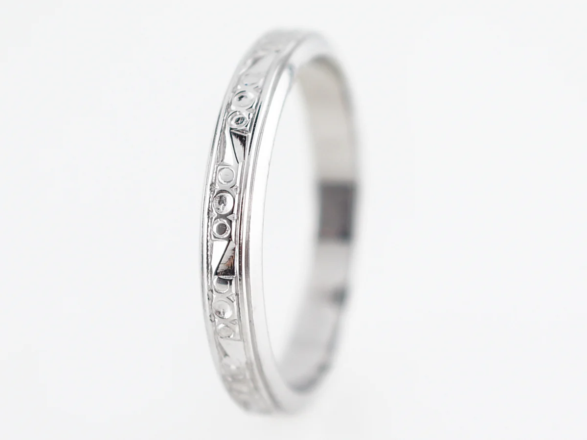 Vintage Wedding Band Retro in 14k White Gold - Image 4