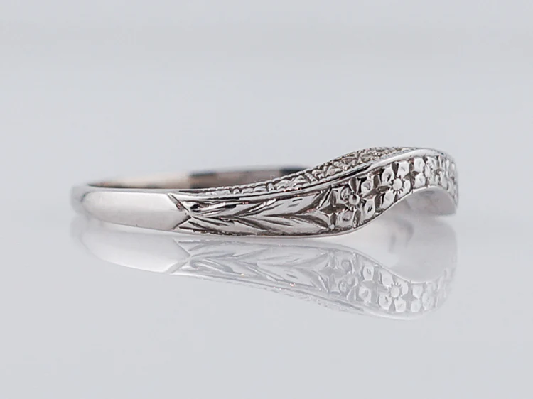 Modern Wedding Band Art Deco Style in 14k White Gold - Image 2