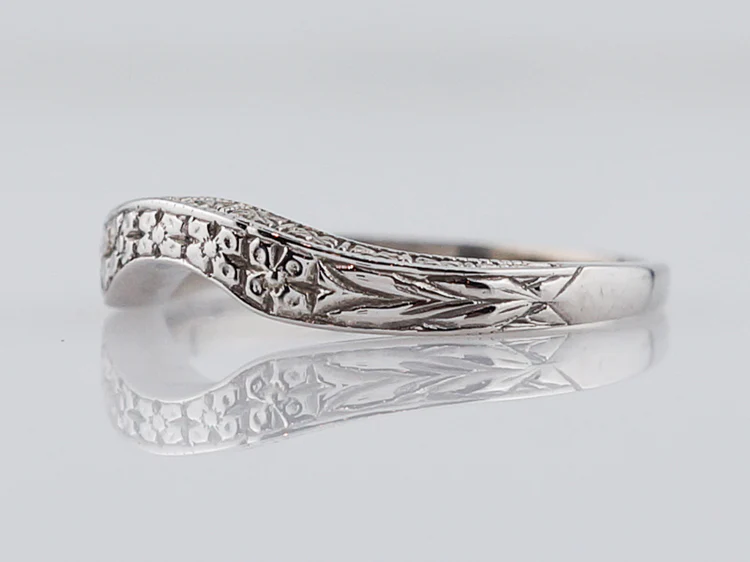 Modern Wedding Band Art Deco Style in 14k White Gold - Image 3