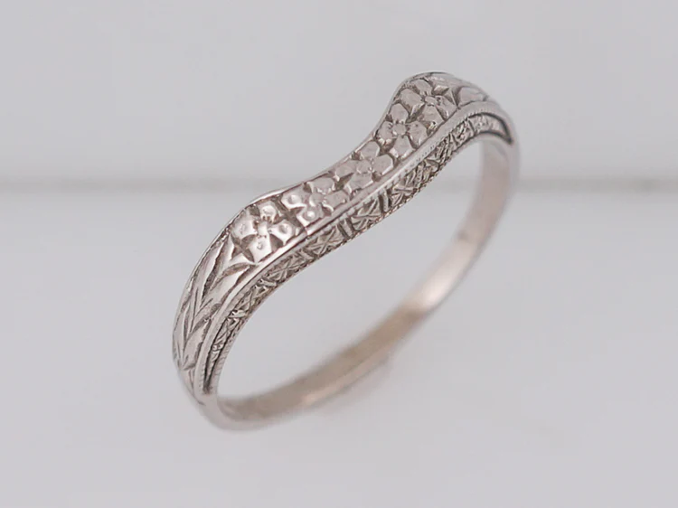 Modern Wedding Band Art Deco Style in 14k White Gold - Image 4