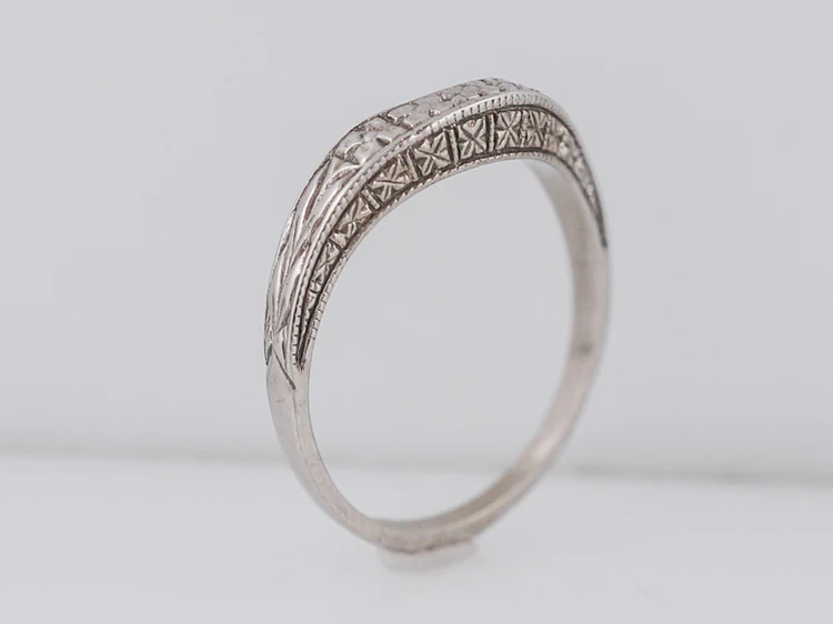 Modern Wedding Band Art Deco Style in 14k White Gold - Image 5