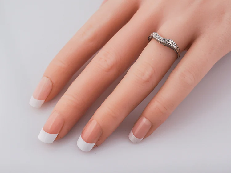 Modern Wedding Band Art Deco Style in 14k White Gold - Image 6