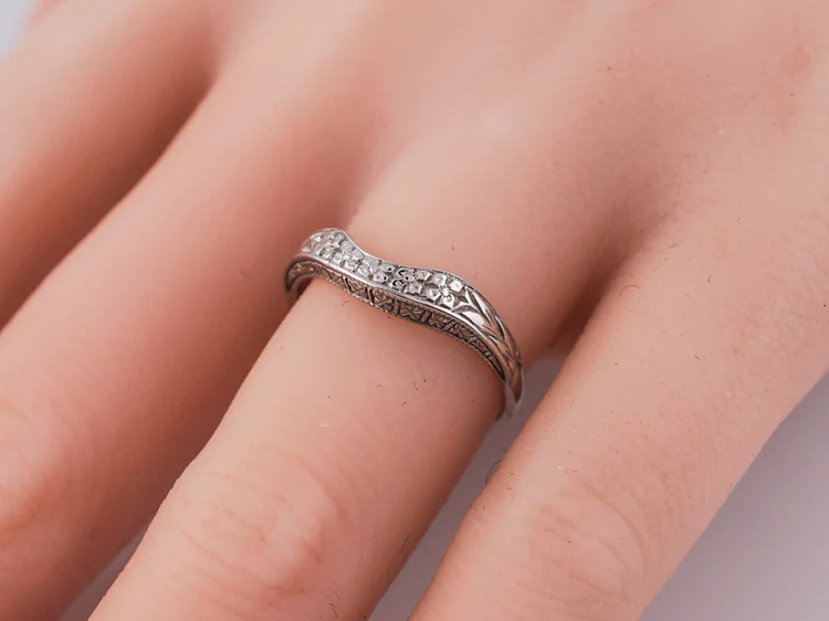Modern Wedding Band Art Deco Style in 14k White Gold - Image 8