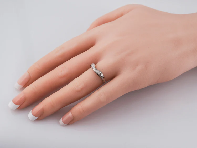 Modern Wedding Band Art Deco Style in 14k White Gold - Image 9
