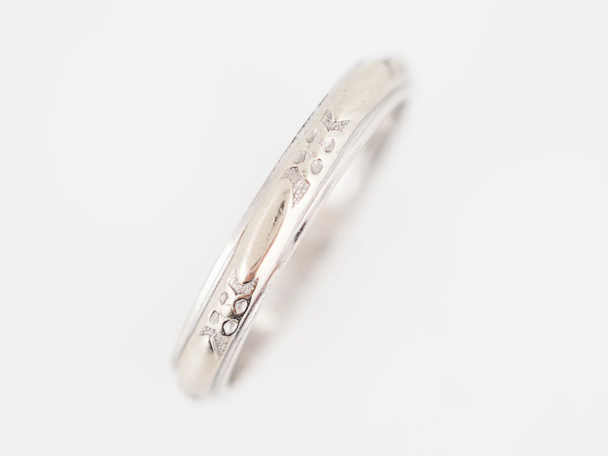 Vintage Wedding Band Retro Orange Blossom in 14k White Gold - Image 2