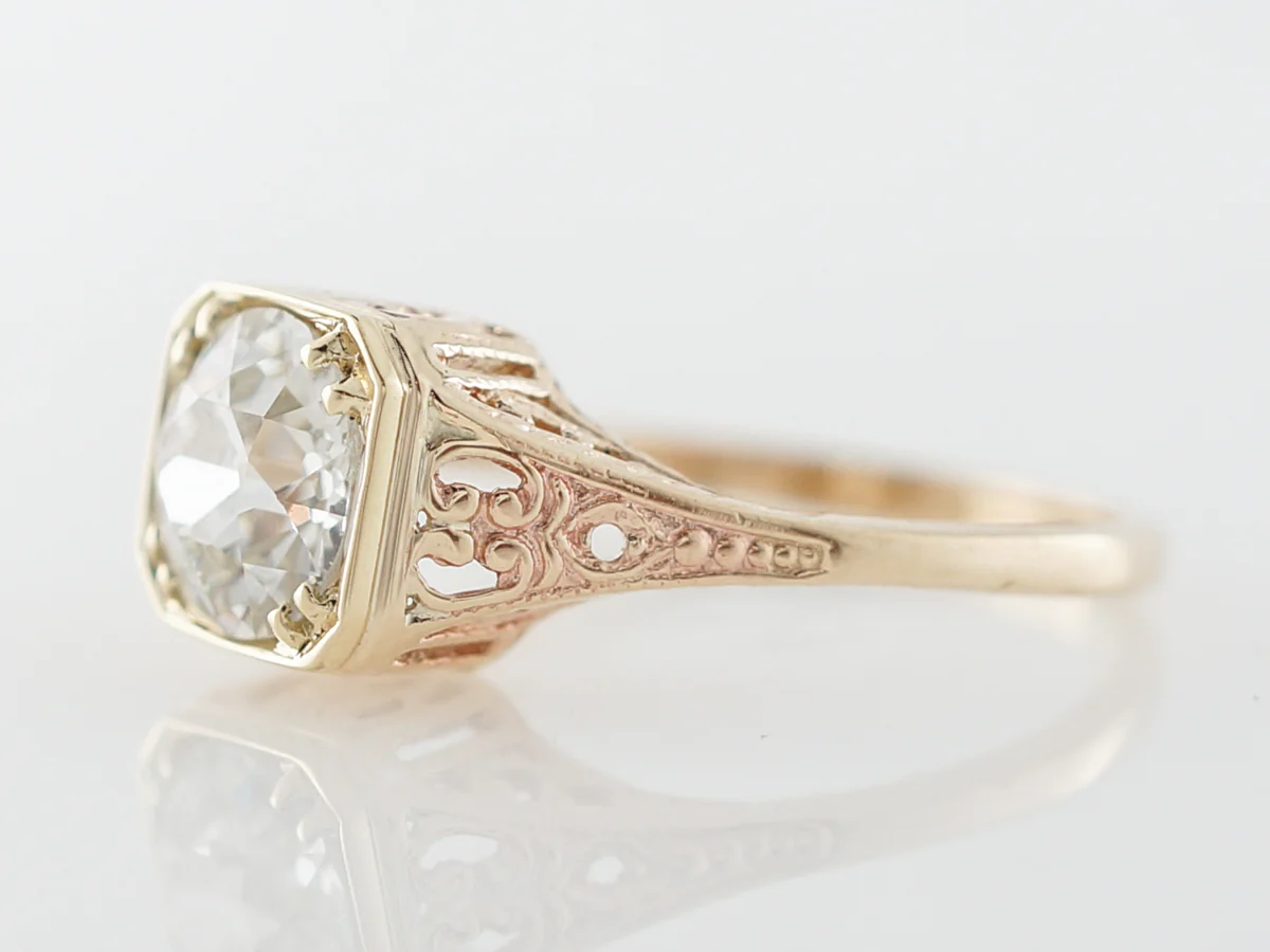 Vintage Yellow Gold Filigree Diamond Engagement Ring - Image 2
