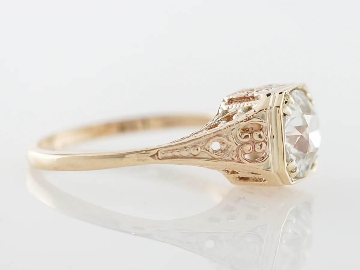 Vintage Yellow Gold Filigree Diamond Engagement Ring - Image 3