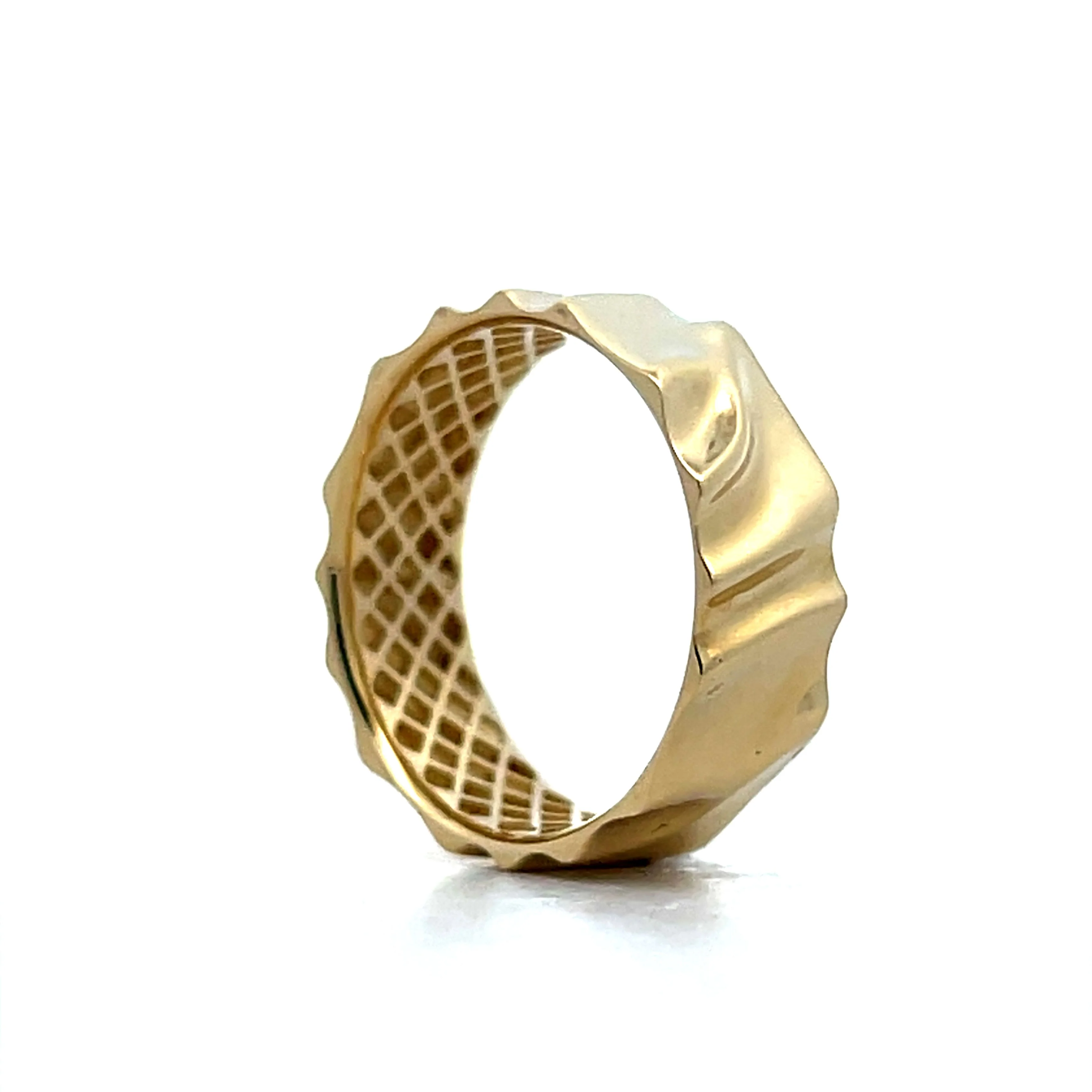 Wavy Textured Wedding Band in 14k Yellow Gold - Image 5