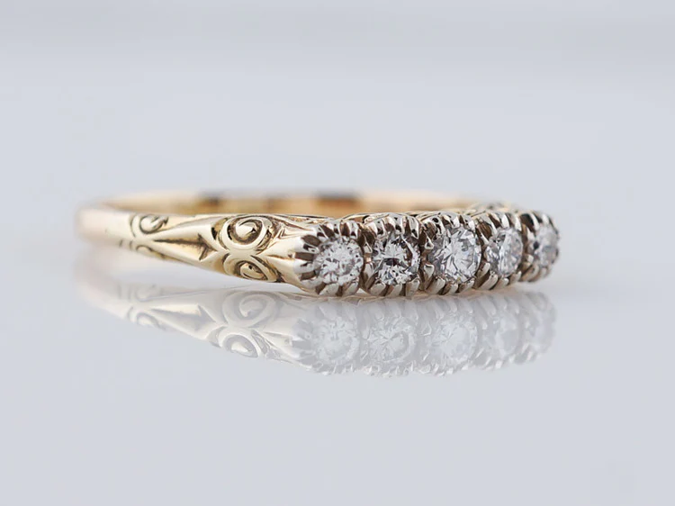 Wedding Band Mid-Century .35cttw Round Brilliant Cut Diamonds in 14k Yellow Gold - Image 2