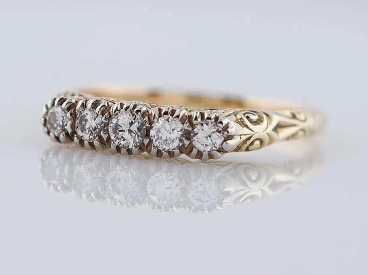 Wedding Band Mid-Century .35cttw Round Brilliant Cut Diamonds in 14k Yellow Gold - Image 3