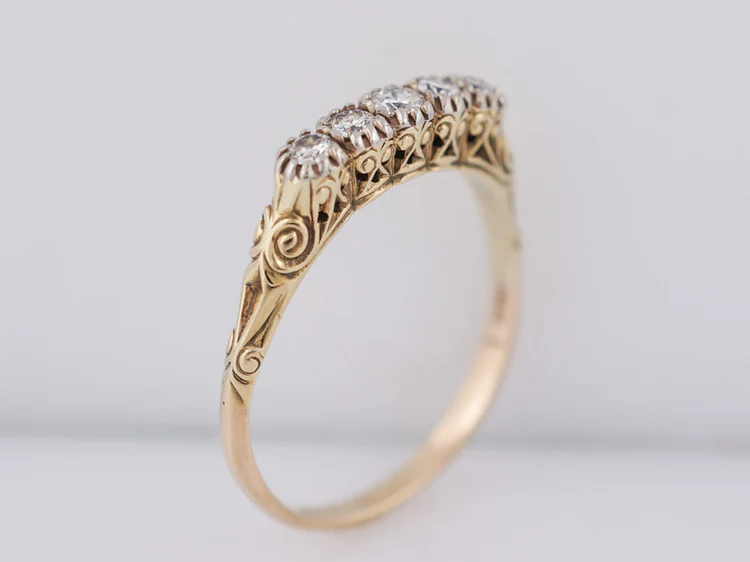 Wedding Band Mid-Century .35cttw Round Brilliant Cut Diamonds in 14k Yellow Gold - Image 4