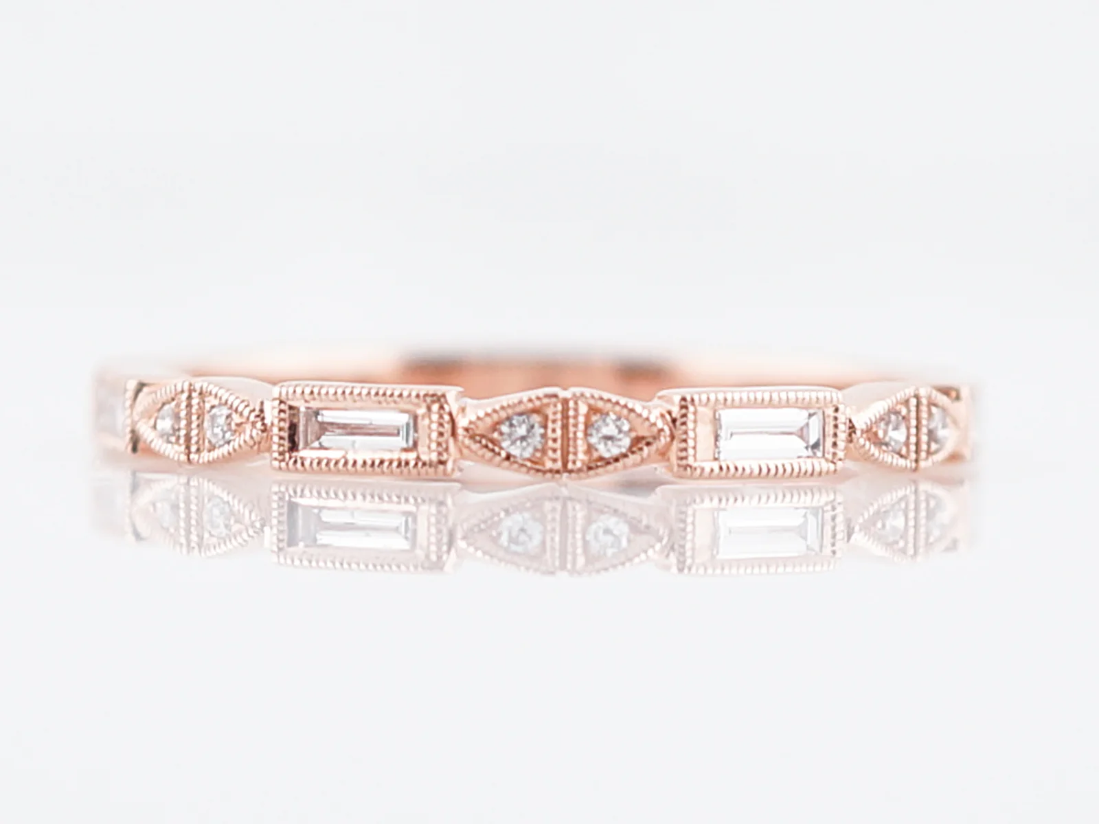 Modern Wedding Band .15 Baguette Cut in Diamond 14k Rose Gold