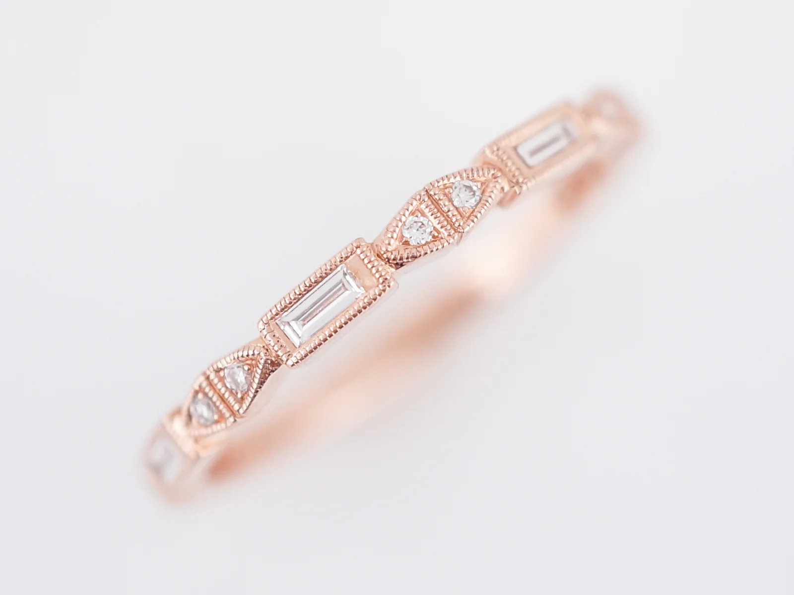Modern Wedding Band .15 Baguette Cut in Diamond 14k Rose Gold - Image 4