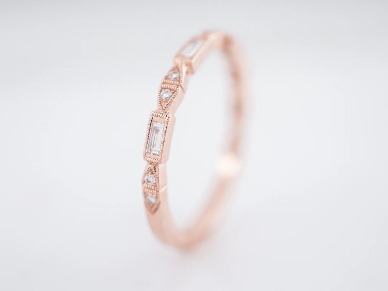 Modern Wedding Band .15 Baguette Cut in Diamond 14k Rose Gold - Image 5