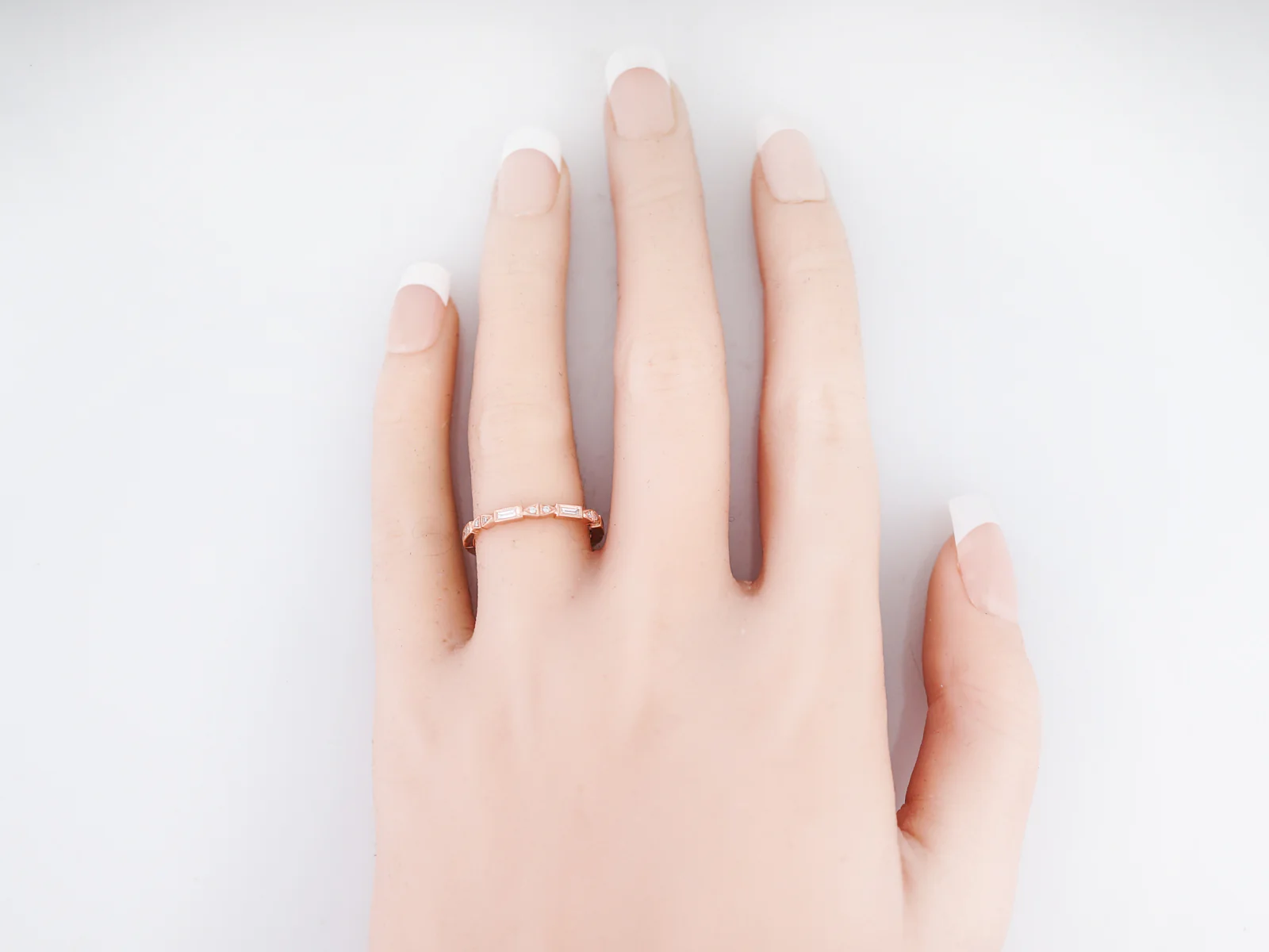 Modern Wedding Band .15 Baguette Cut in Diamond 14k Rose Gold - Image 7