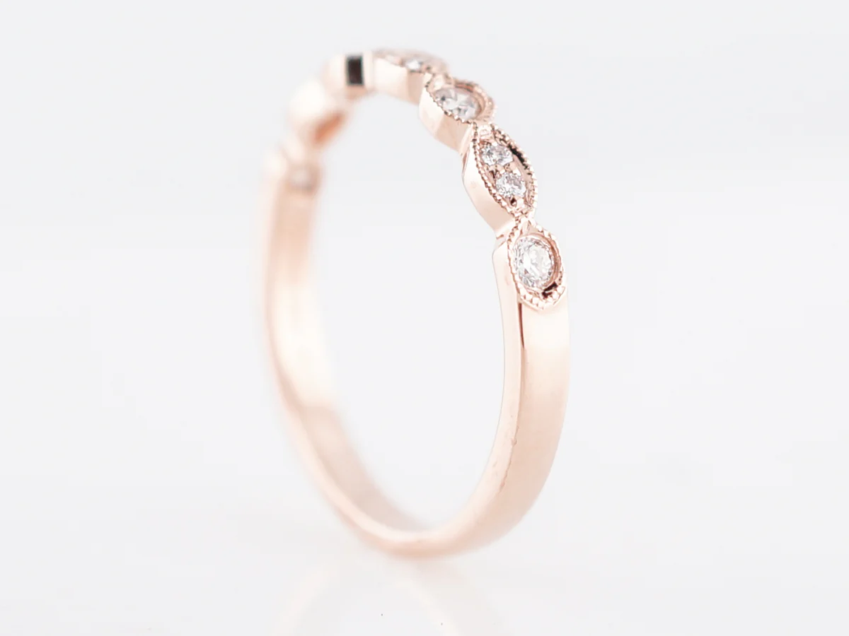 Wedding Band Modern .16 Round Brilliant Cut Diamonds in 14k Rose Gold - Image 5