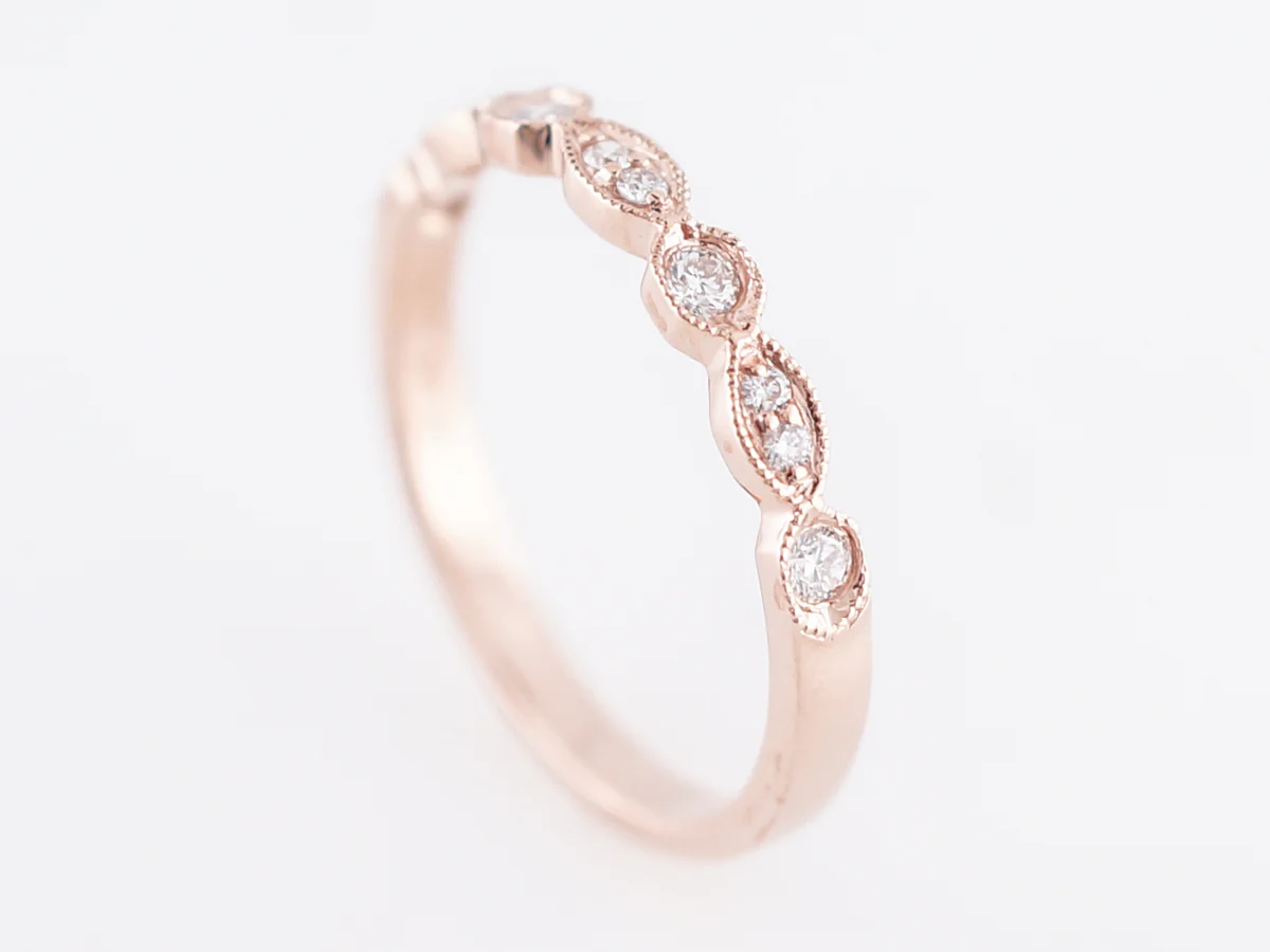 Wedding Band Modern .16 Round Brilliant Cut Diamonds in 14k Rose Gold - Image 6