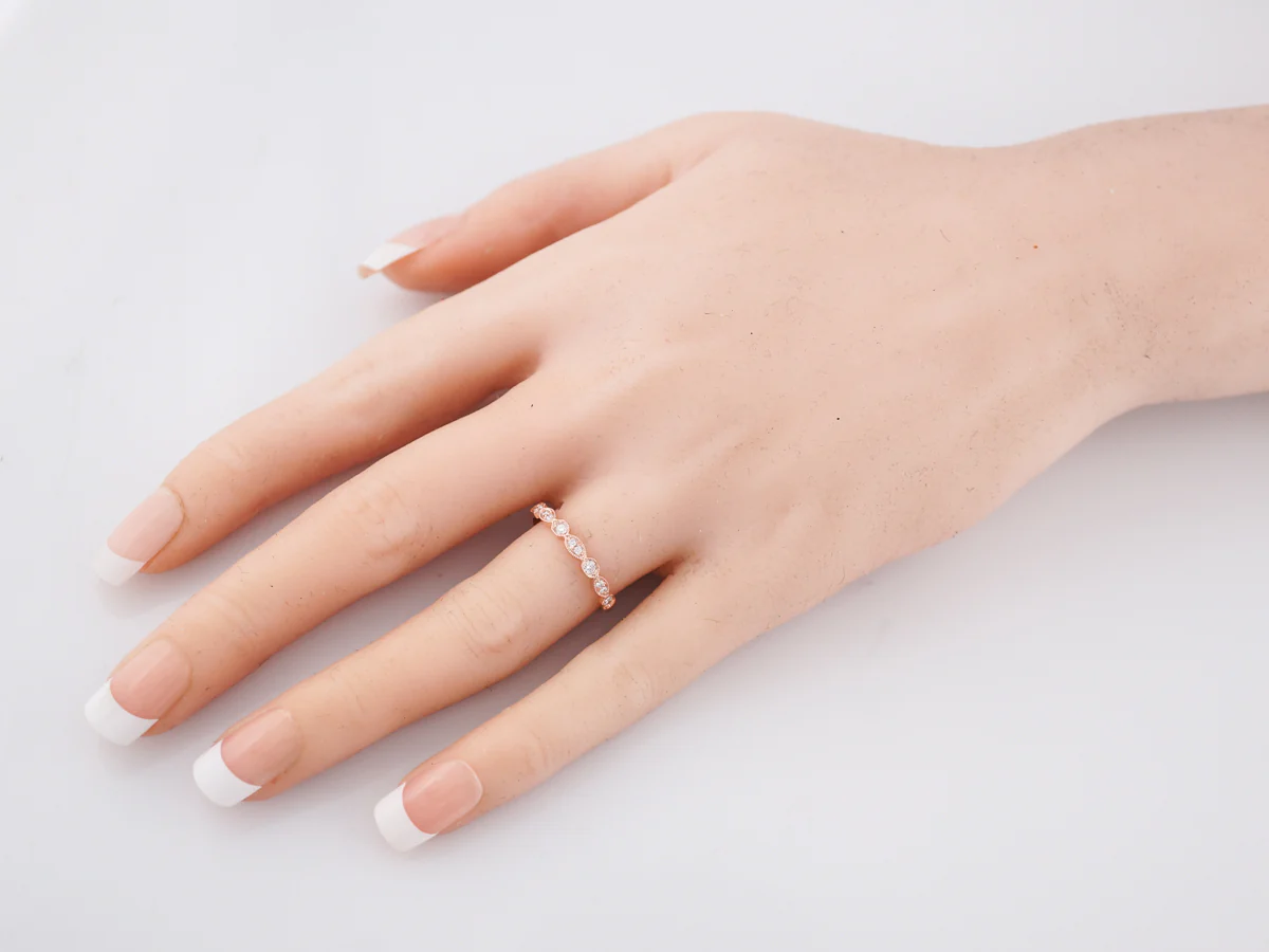 Wedding Band Modern .16 Round Brilliant Cut Diamonds in 14k Rose Gold - Image 8