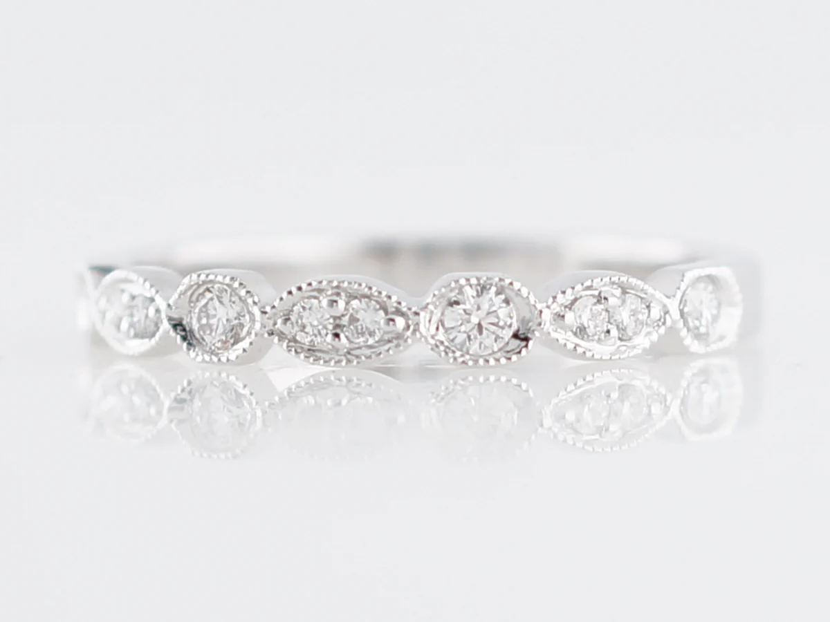 Wedding Band Modern .16 Round Brilliant Cut Diamonds in 14k White Gold - Image 2