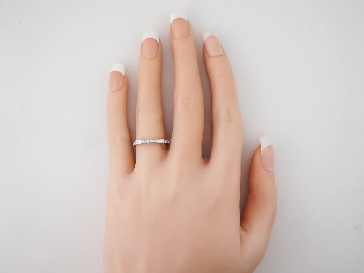 Wedding Band Modern .30 Straight Baguette and Round Brilliant Cut Diamonds in 14k White Gold - Image 6