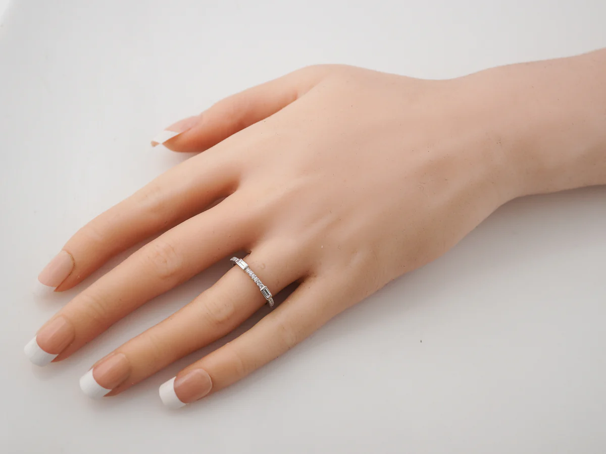 Wedding Band Modern .30 Straight Baguette and Round Brilliant Cut Diamonds in 14k White Gold - Image 7