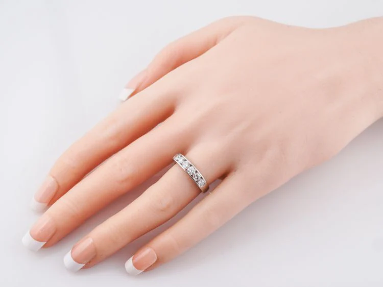 Wedding Band Modern .98 Round Brilliant Cut Diamonds in 14k White Gold - Image 10