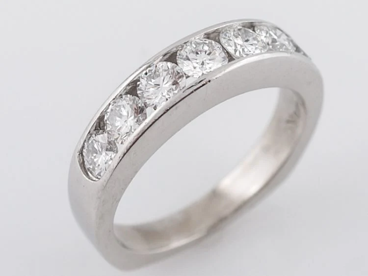 Wedding Band Modern .98 Round Brilliant Cut Diamonds in 14k White Gold - Image 6