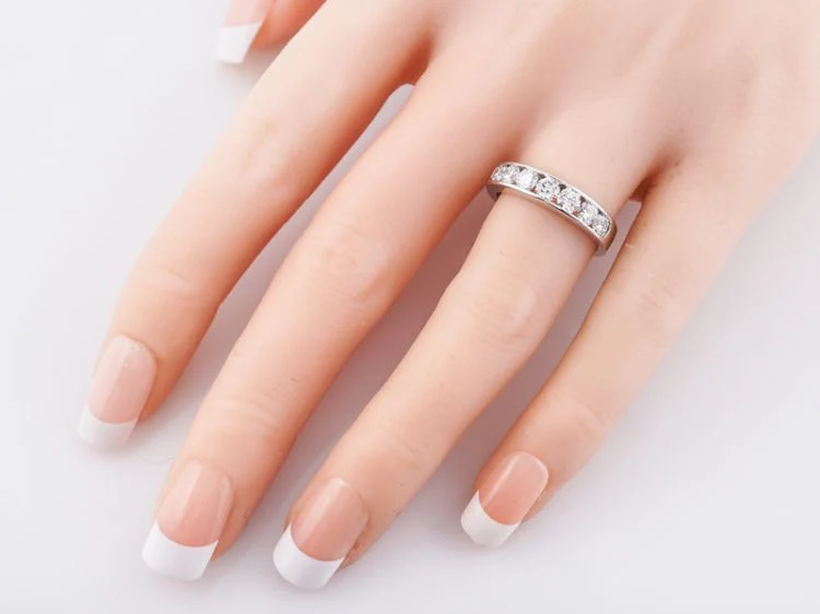 Wedding Band Modern .98 Round Brilliant Cut Diamonds in 14k White Gold - Image 7