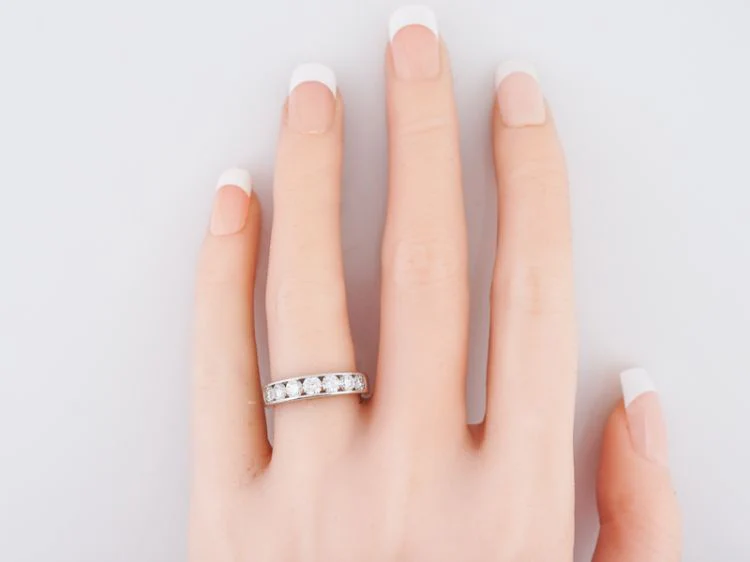 Wedding Band Modern .98 Round Brilliant Cut Diamonds in 14k White Gold - Image 8