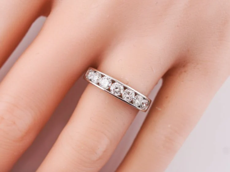 Wedding Band Modern .98 Round Brilliant Cut Diamonds in 14k White Gold - Image 9