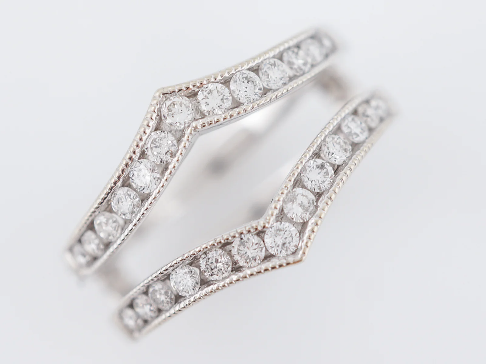 Wedding Band Ring Guard Modern .78 Round Brilliant Cut Diamonds in 14k White Gold - Image 5