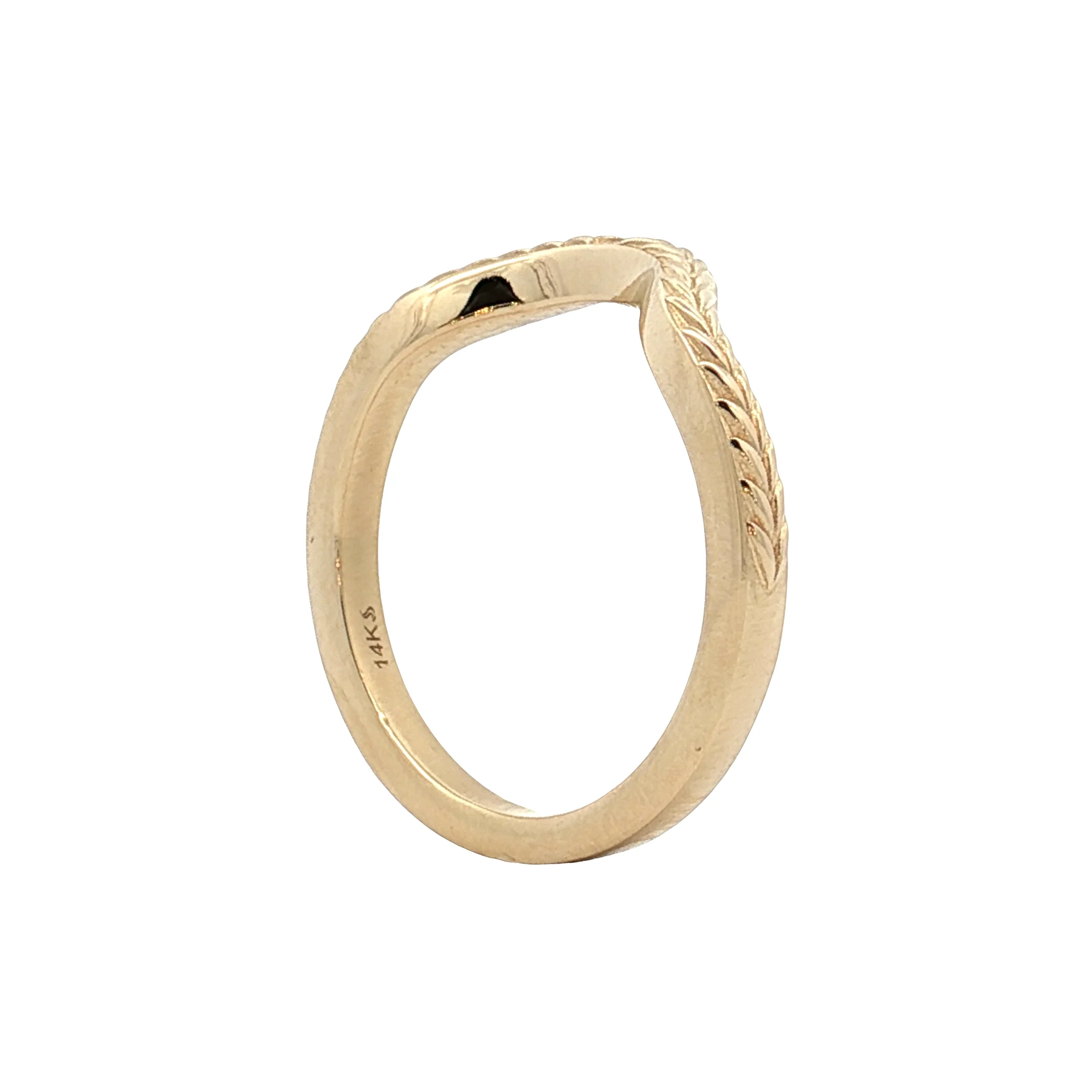 Wheat Engraved Contour Wedding Band 14k Yellow Gold - Image 5