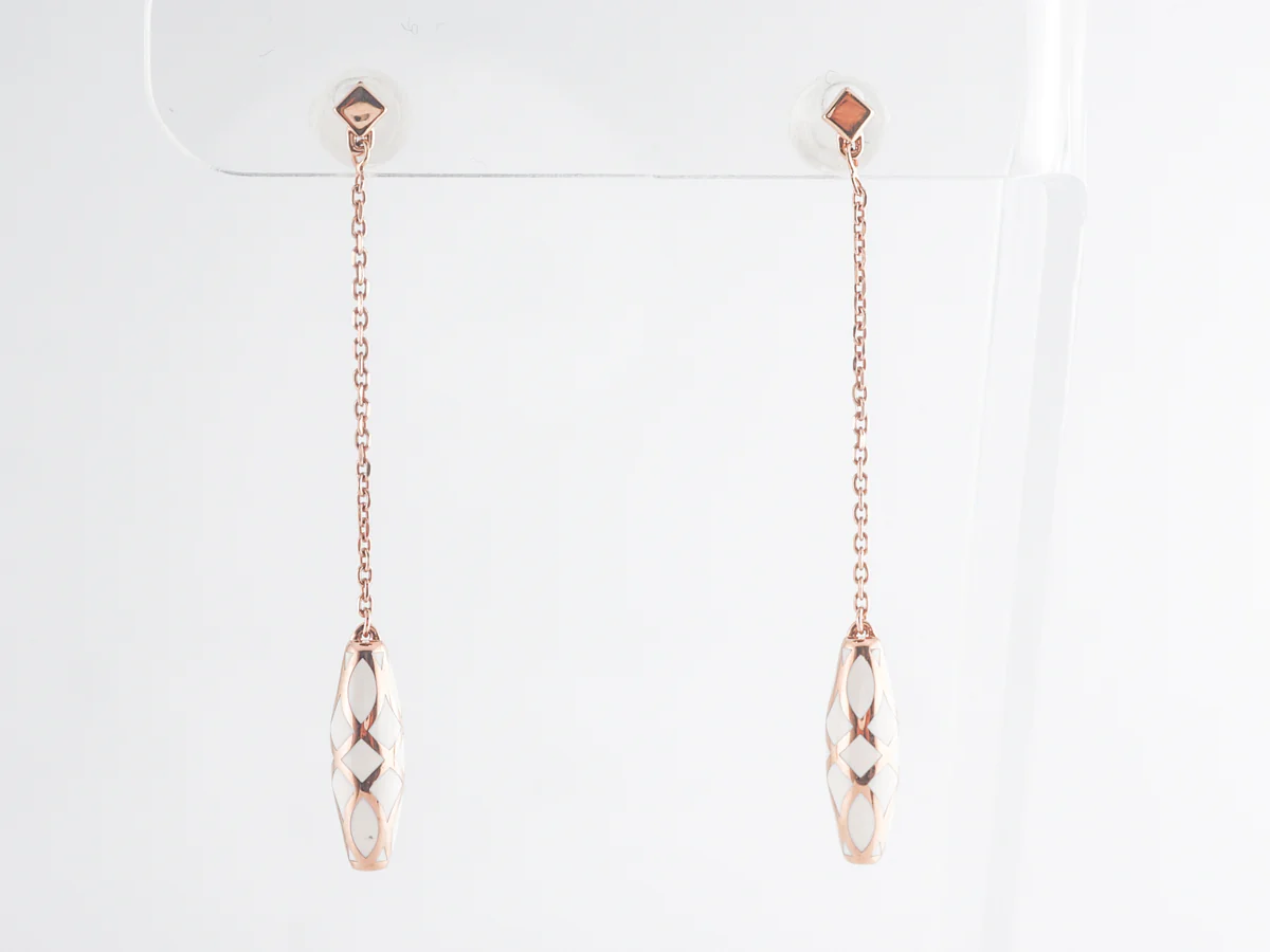 White Enamel Drop Earrings in 14k Yellow Gold