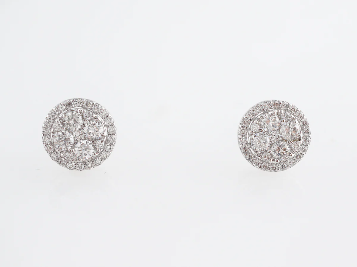 White Gold Cluster Earrings w/ Diamonds - Image 2