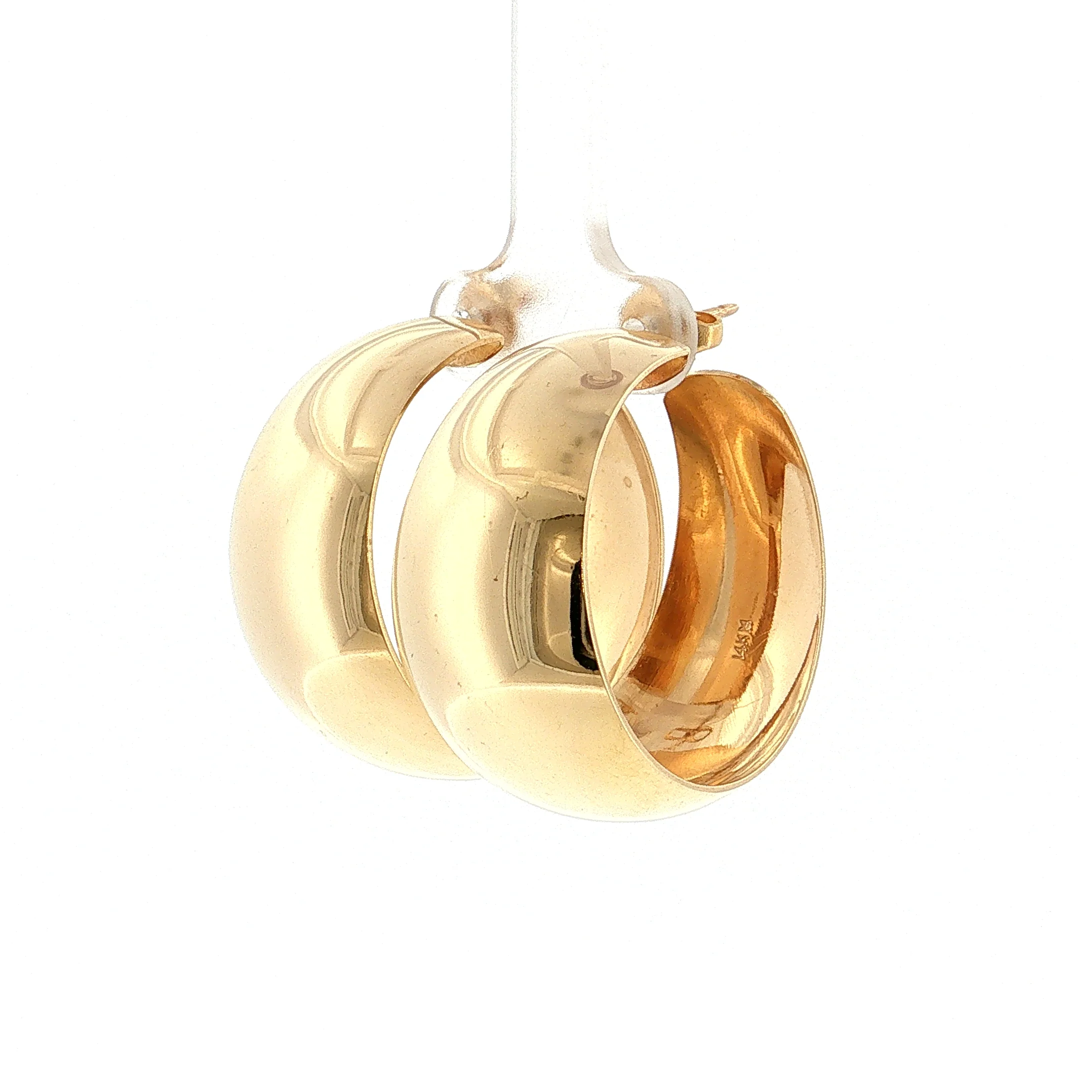 Wide Tapered Hoop Earrings 14k Yellow Gold - Image 2