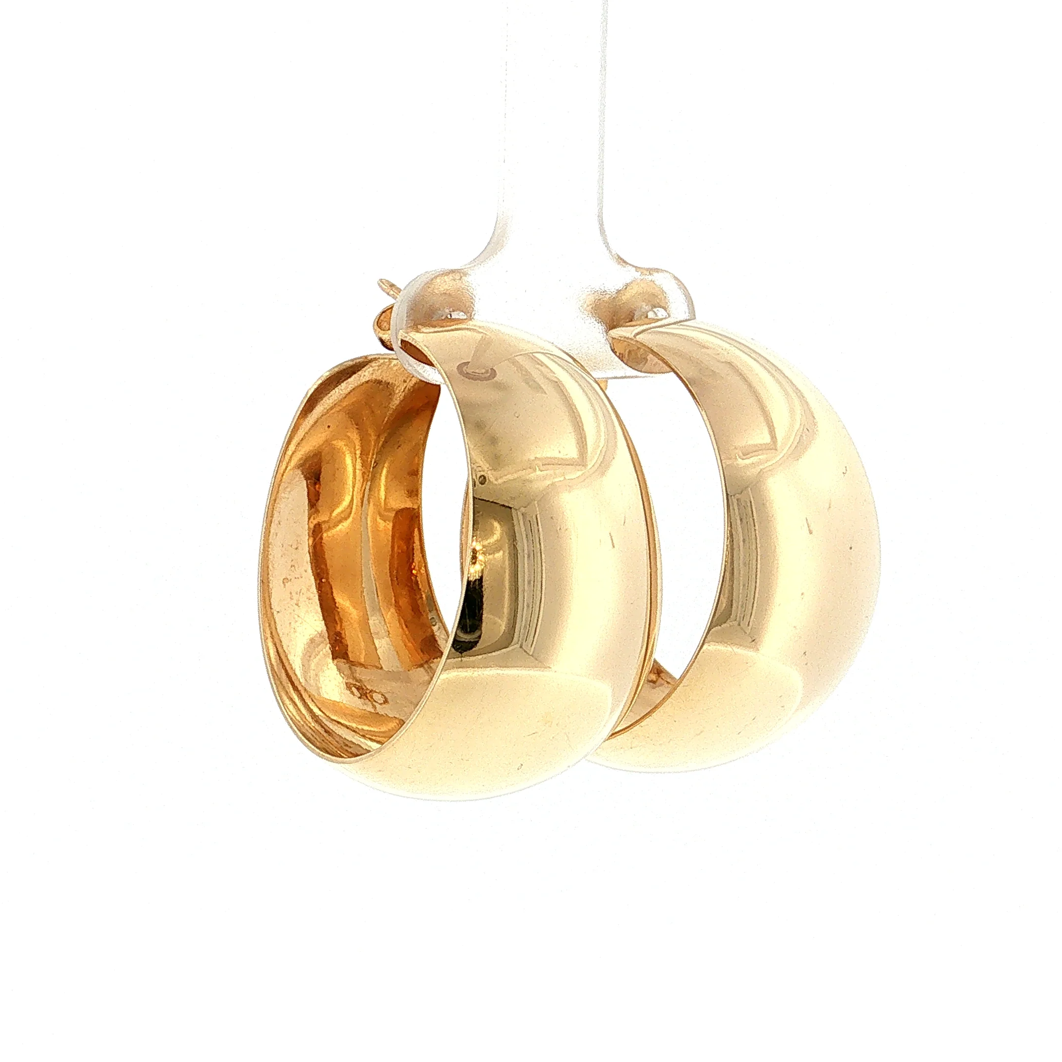 Wide Tapered Hoop Earrings 14k Yellow Gold - Image 3