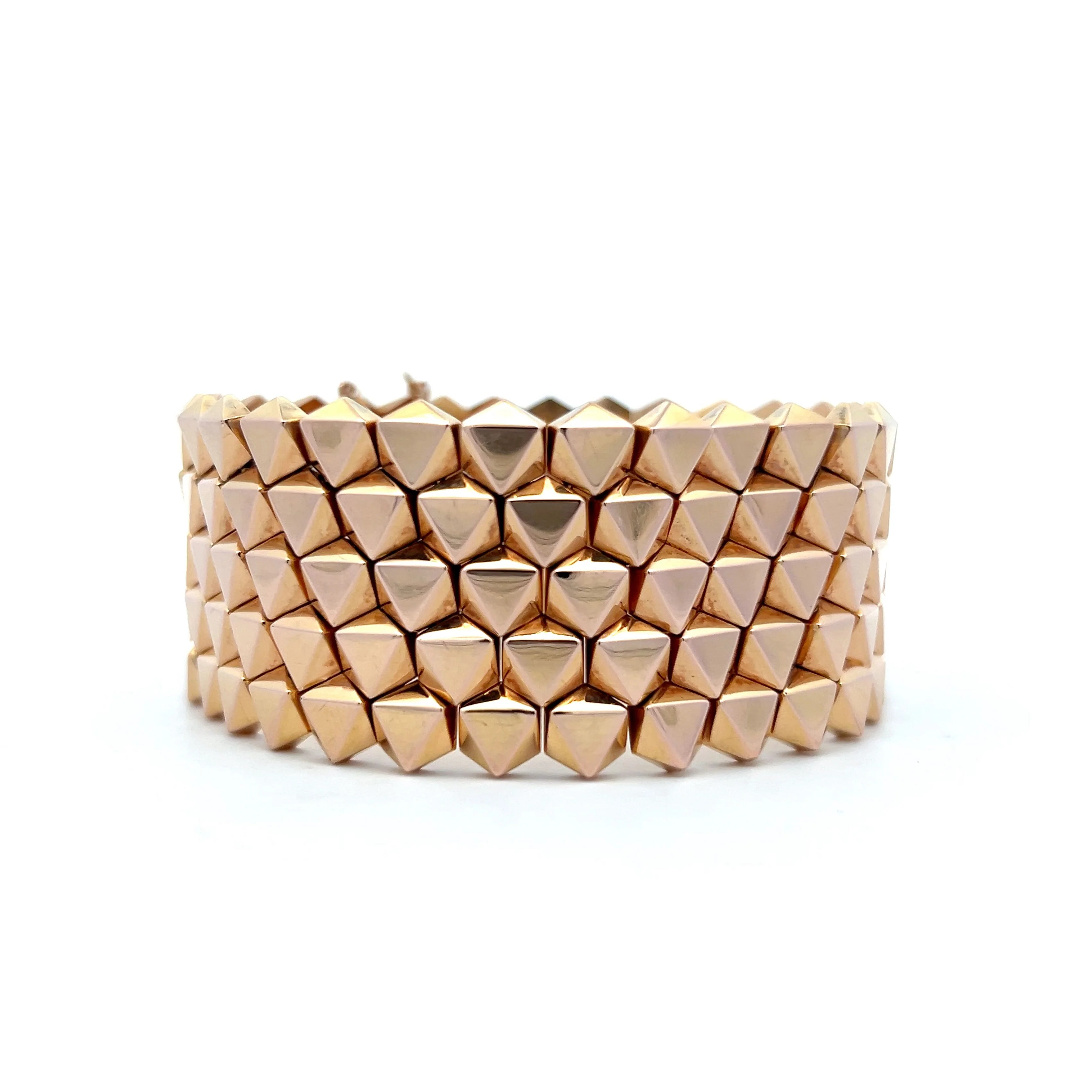 Vintage Wide Textured Studded Bracelet in 14k Rose Gold - Image 3