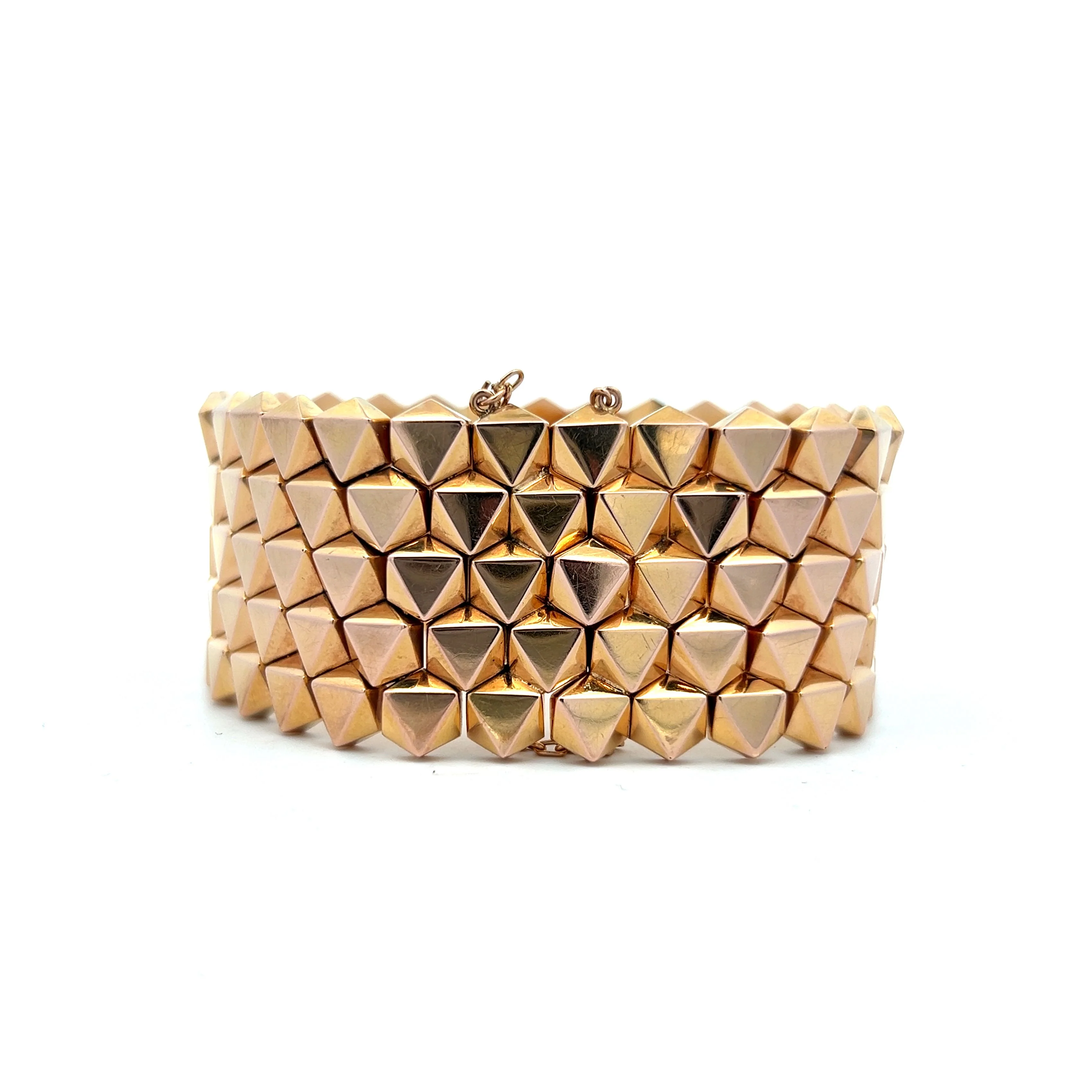 Vintage Wide Textured Studded Bracelet in 14k Rose Gold - Image 4