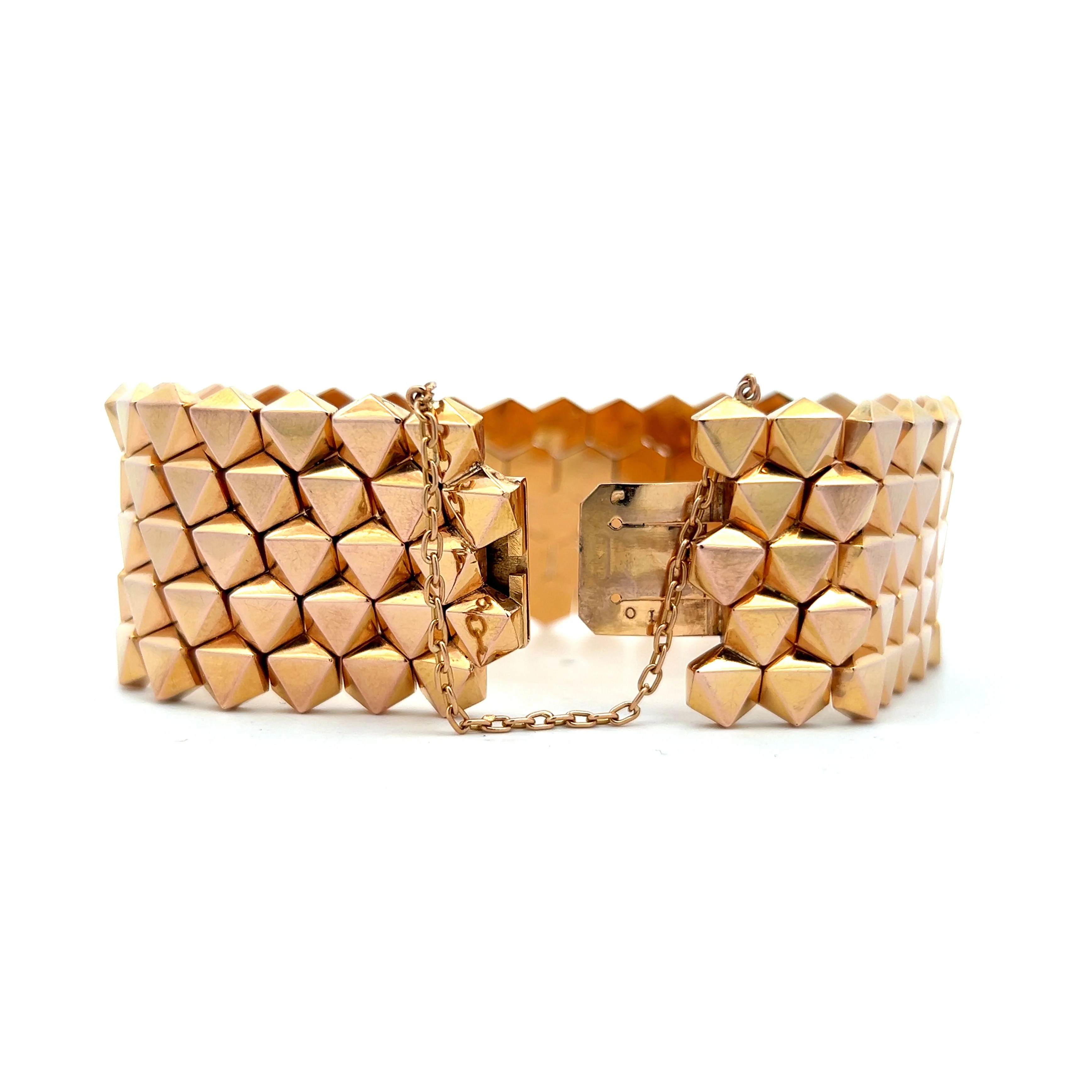 Vintage Wide Textured Studded Bracelet in 14k Rose Gold - Image 5