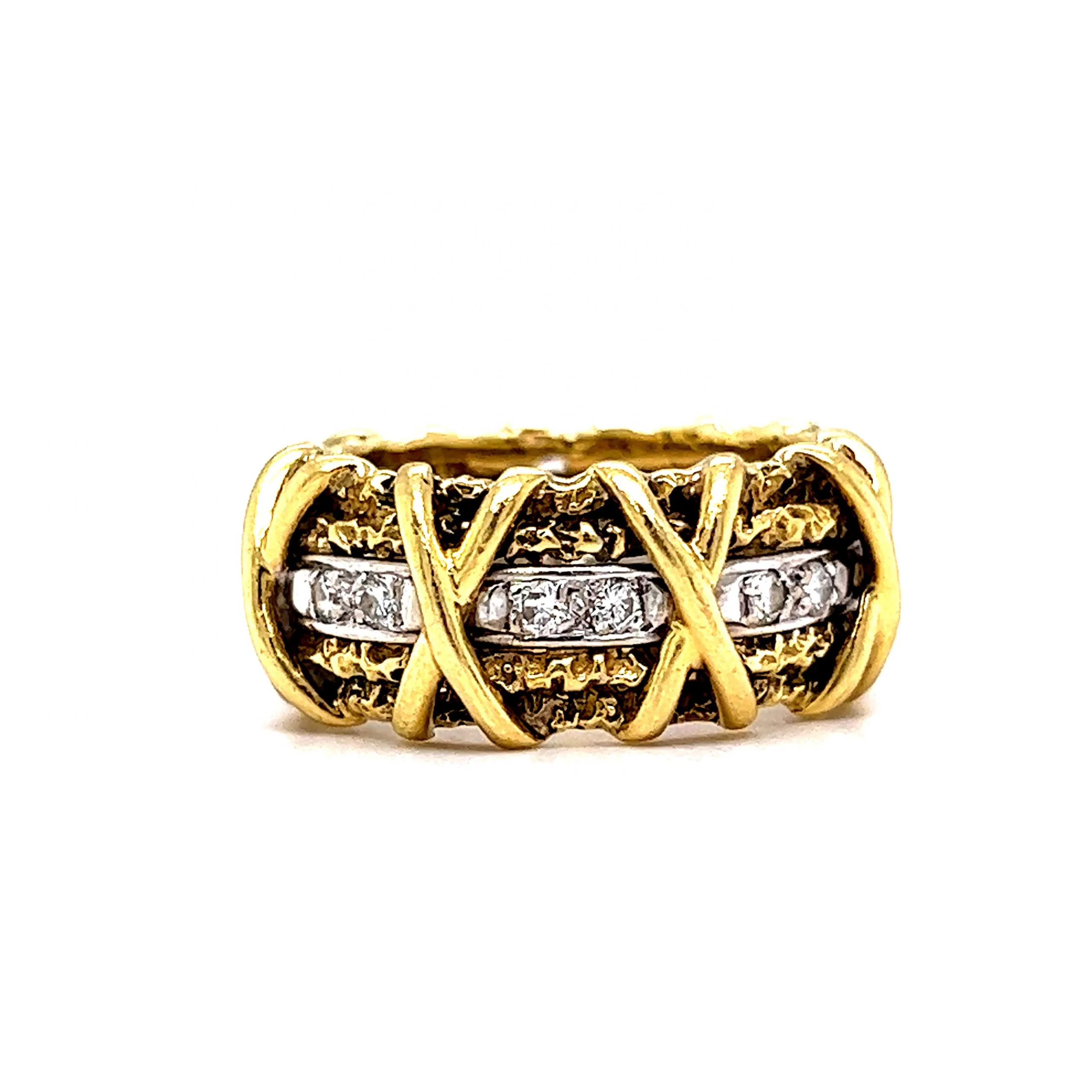 X Patterned Diamond Cocktail Ring in 14k Yellow Gold - Image 3