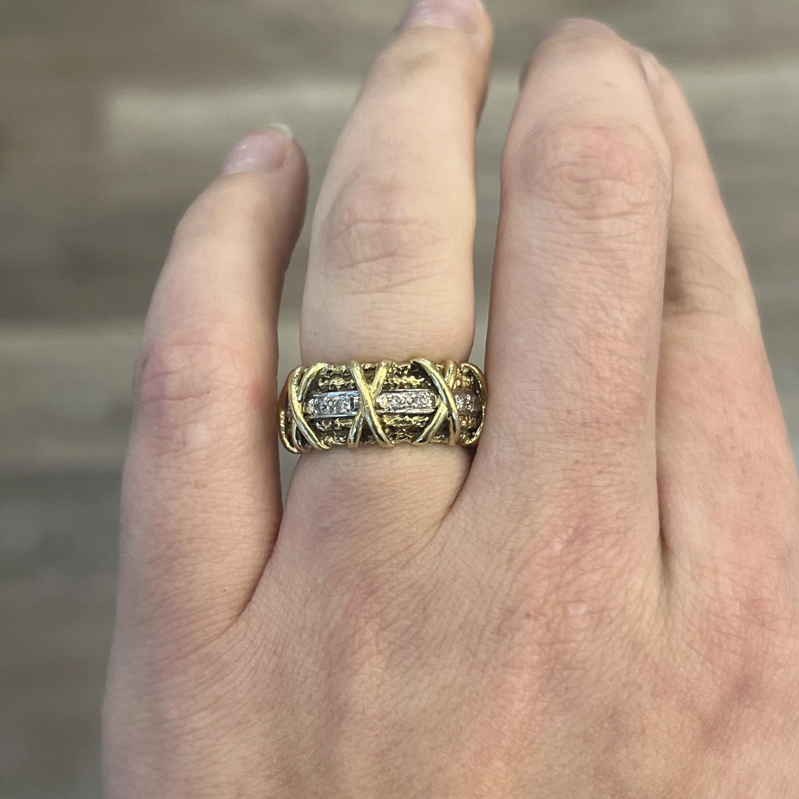 X Patterned Diamond Cocktail Ring in 14k Yellow Gold - Image 6