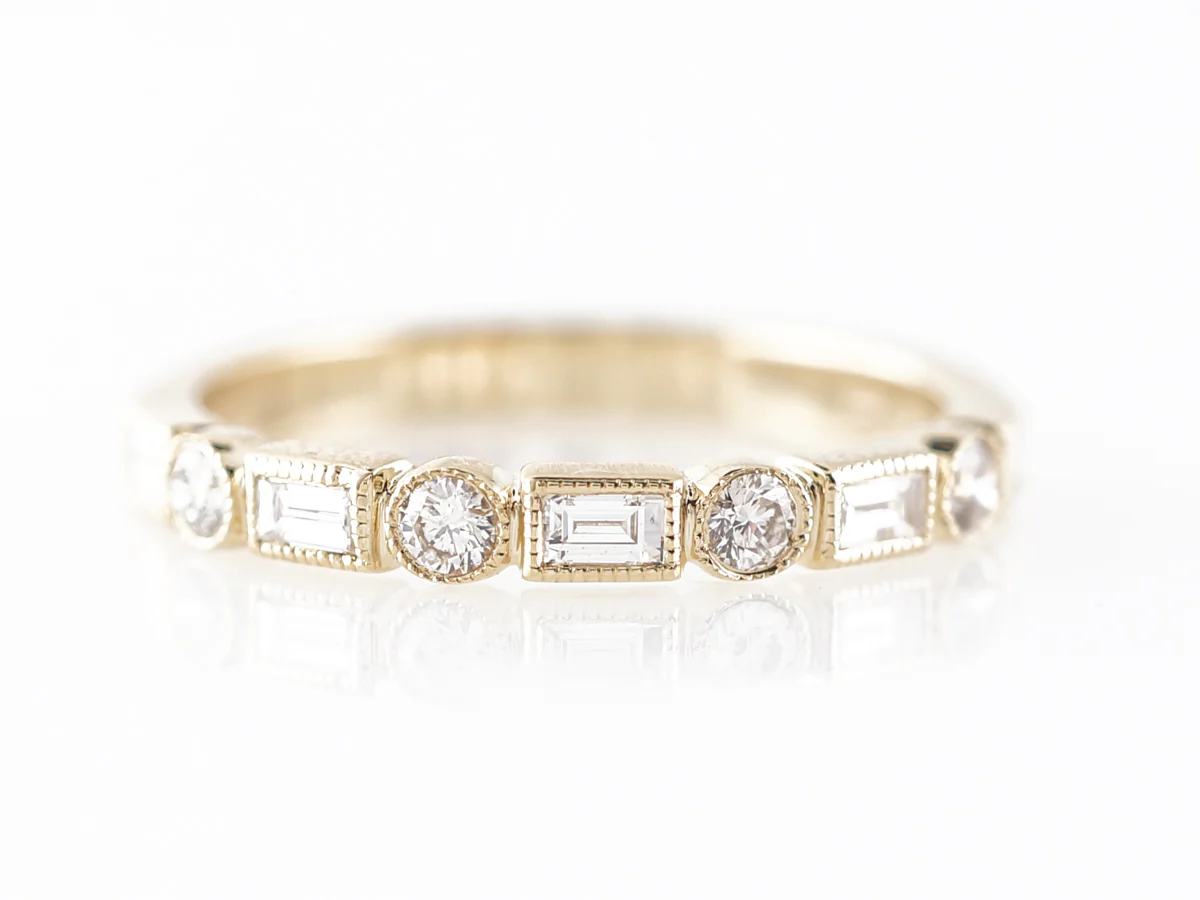 Yellow Gold Diamond Milgrain Wedding Band in 14k