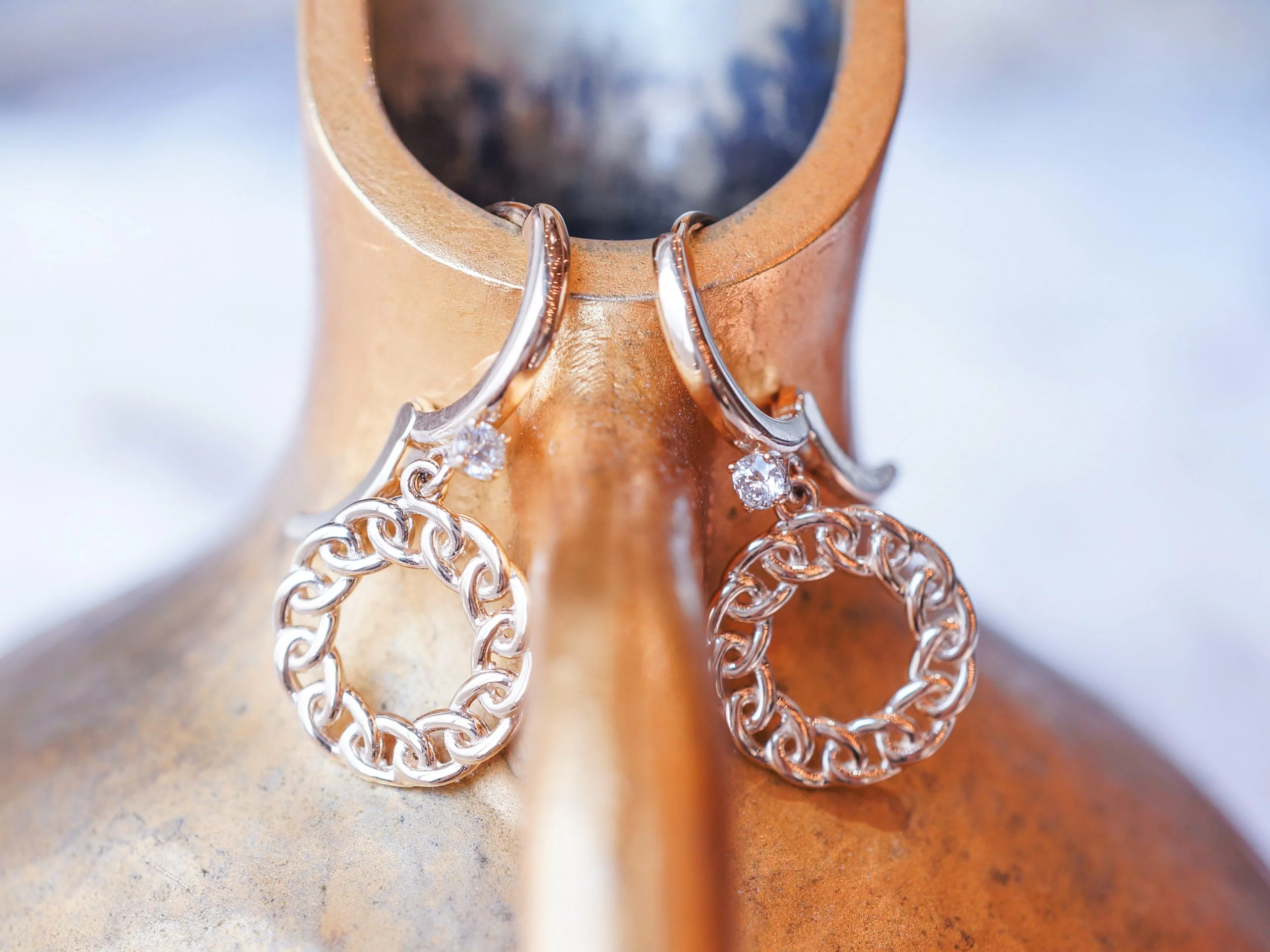 Yellow Gold Hoop Earrings w/ Diamonds - Image 5